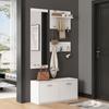 90*30*41.5cm 4-Piece Coat Rack Set with Mirror, 2 Hat Shelves and Shoe Cabinet, Compact Coat Rack with 6 Coat Hooks, White
