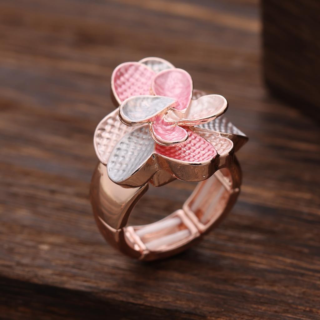 Enamel Geometric Flower Elastic Ring, Women's Fashion High-end Rose Alloy Ring