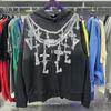 Mens Oversized Hooded Sweatshirt With Embroidered Chain Design Black Cotton Casual Streetwear