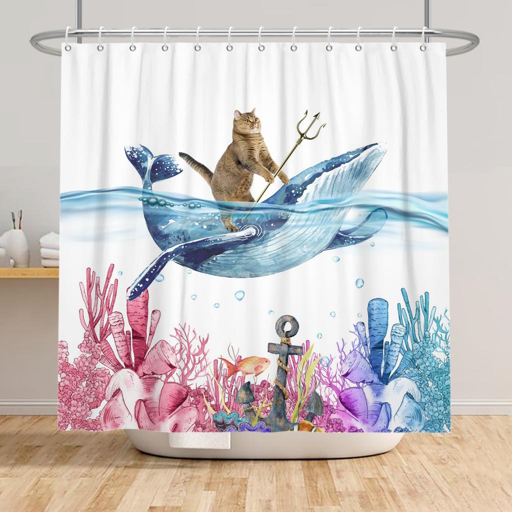 Funny Animals Shower Curtain Cartoon Cute Cats Dog Kids Curtain for Bathroom Waterproof Home Decoration Shower Curtains