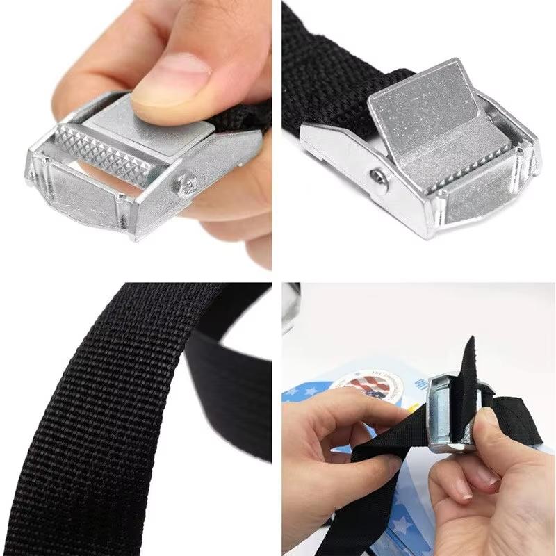 Rope Strong Ratchet Belt Black Buckle Tie-Down Belt Cargo Straps for Car Motorcycle Bike Metal Buckle