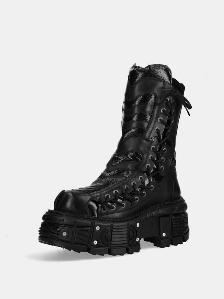 Fashion 2024 All-Matching Women's Special-Interest Design Lace Up Knight Female Dark Punk Metal Muffin Platform Ankle Boots Men