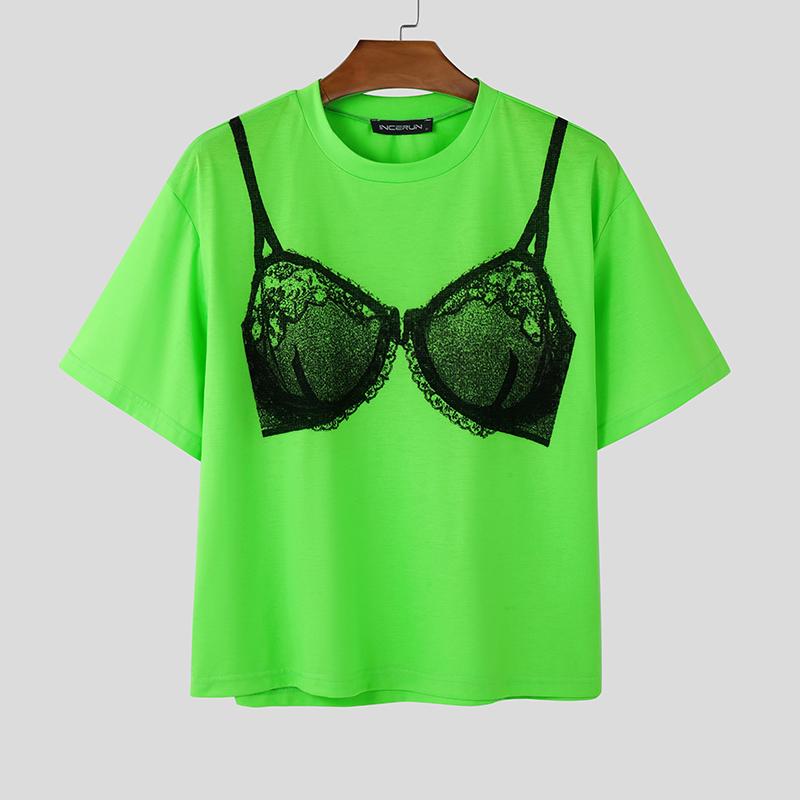 

INCERUN Мужские Женские Футболки с Коротким Рукавом и Принтом с Круглым Вырезом Повседневные Летние Футболки 4XL зелёный