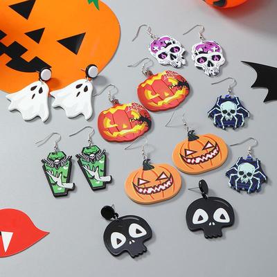 Halloween Earrings: Spider, Pumpkin, Skull & Ghost Acrylic Double-Sided Ear Hooks for Women