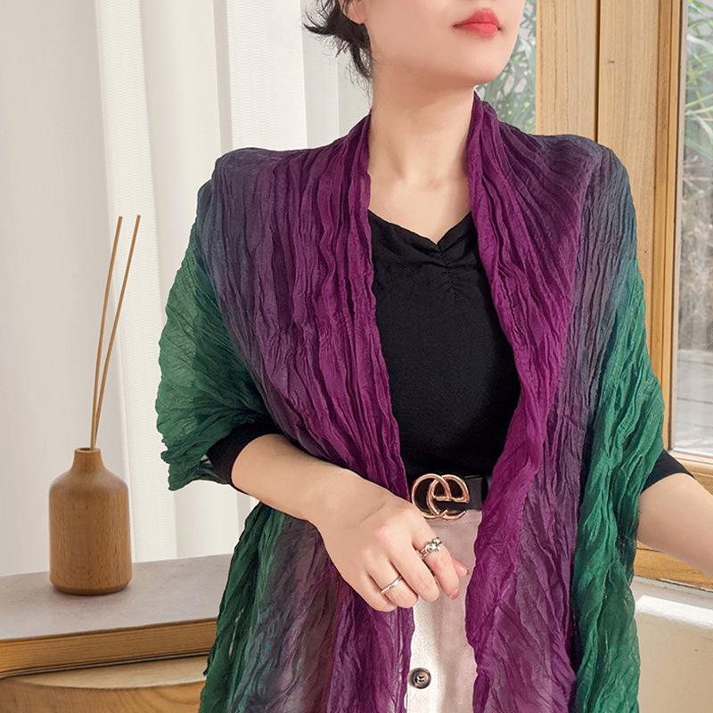 Women's Trendy Leopard Print Cotton Linen Pleated Scarf Shawl for All Seasons