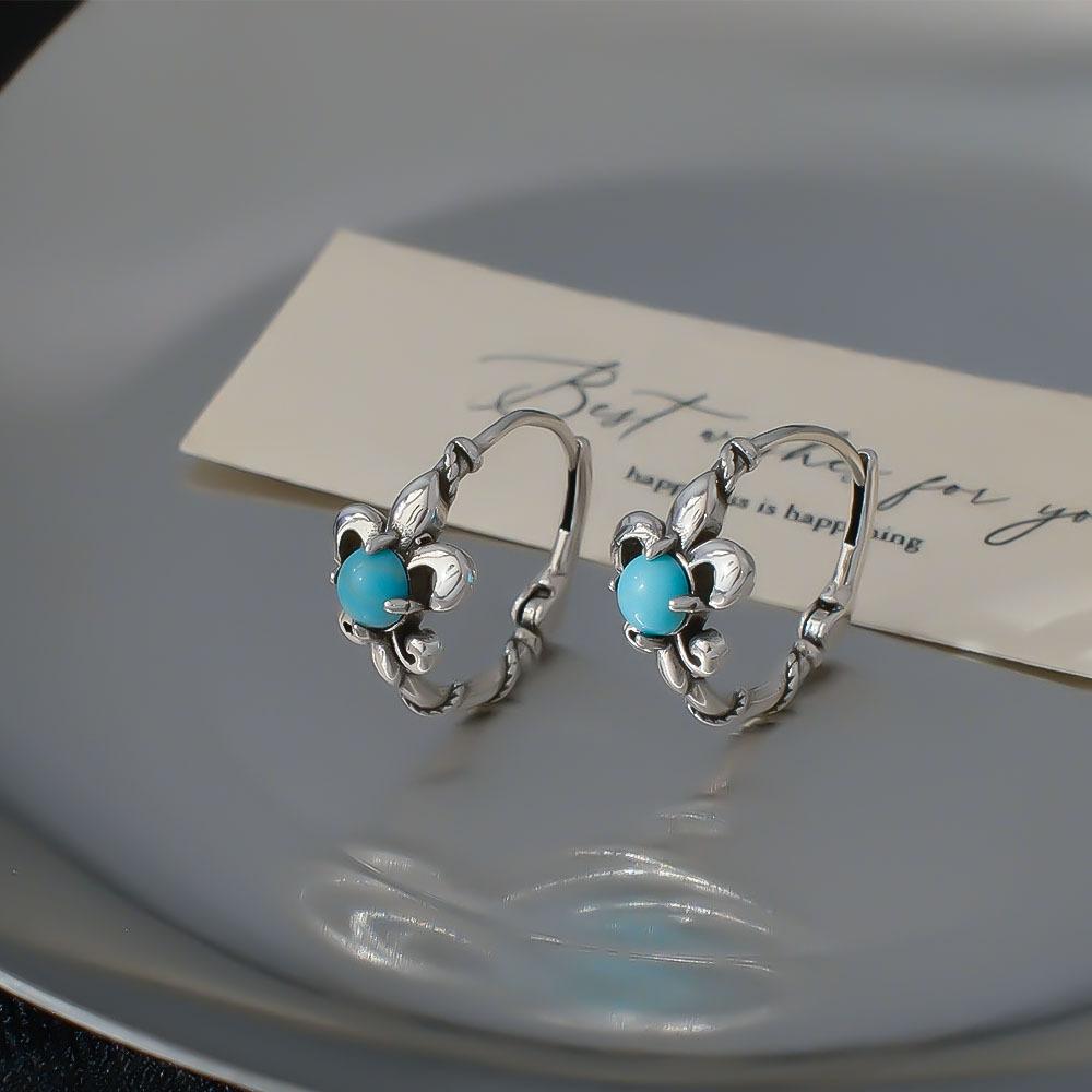 Серьги-каффы «Холодный ветер», Серьги-гвоздики «Ирис», инкрустированные искусственным бирюзовым цветом, Высококачественное исполнение, Стиль легкой роскоши, Универсальные серьги.