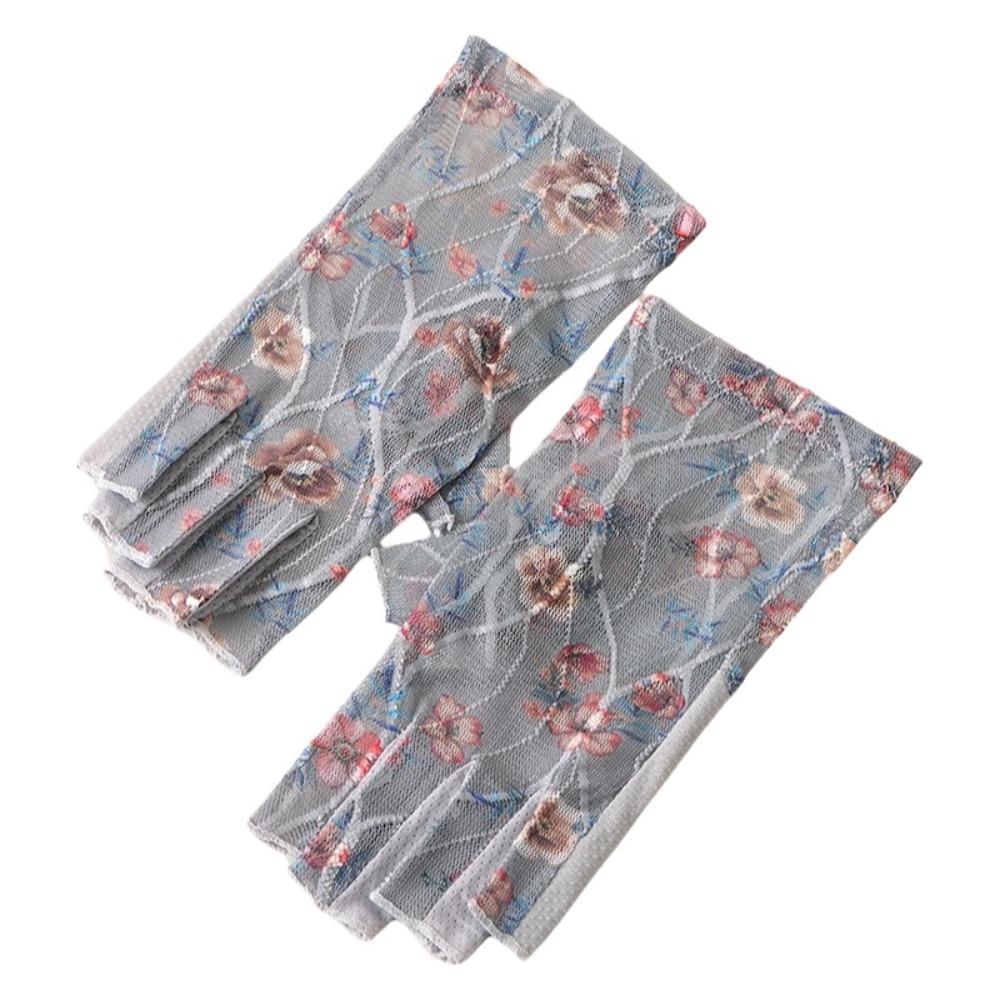 Creative Mesh Driving Gloves Thin Anti-slip Sun Protection Gloves Stretch Breathable Lace Gloves Outdoor серый