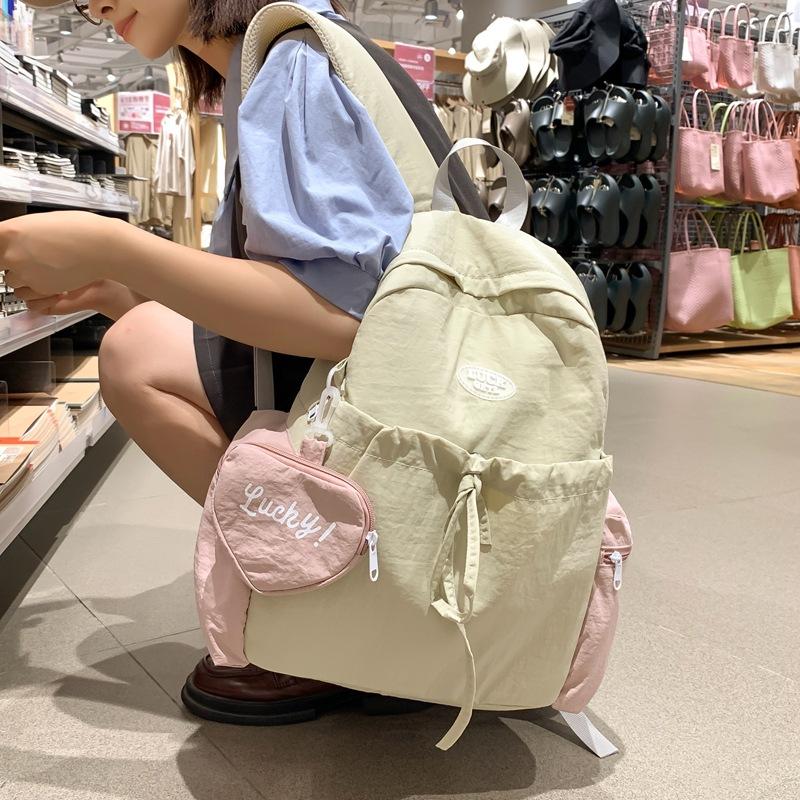 Schoolbag1011 New Korean Style Washed Fabric Women's Backpack, Versatile Casual Middle School School Lightweight Color-Blocked Girls' Backpack