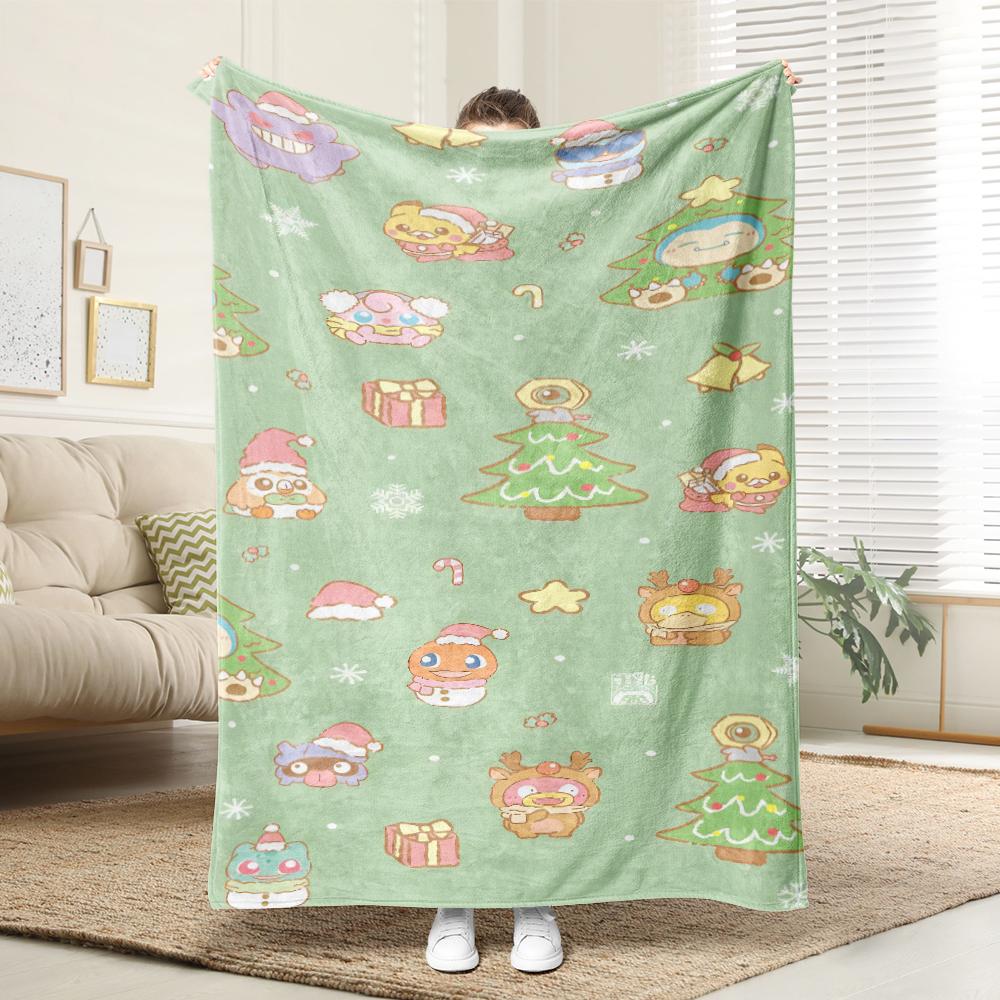 Pikachu dances with the little Fire Dragon Christmas: Pixel Style Christmas Blanket Essential for Home rest