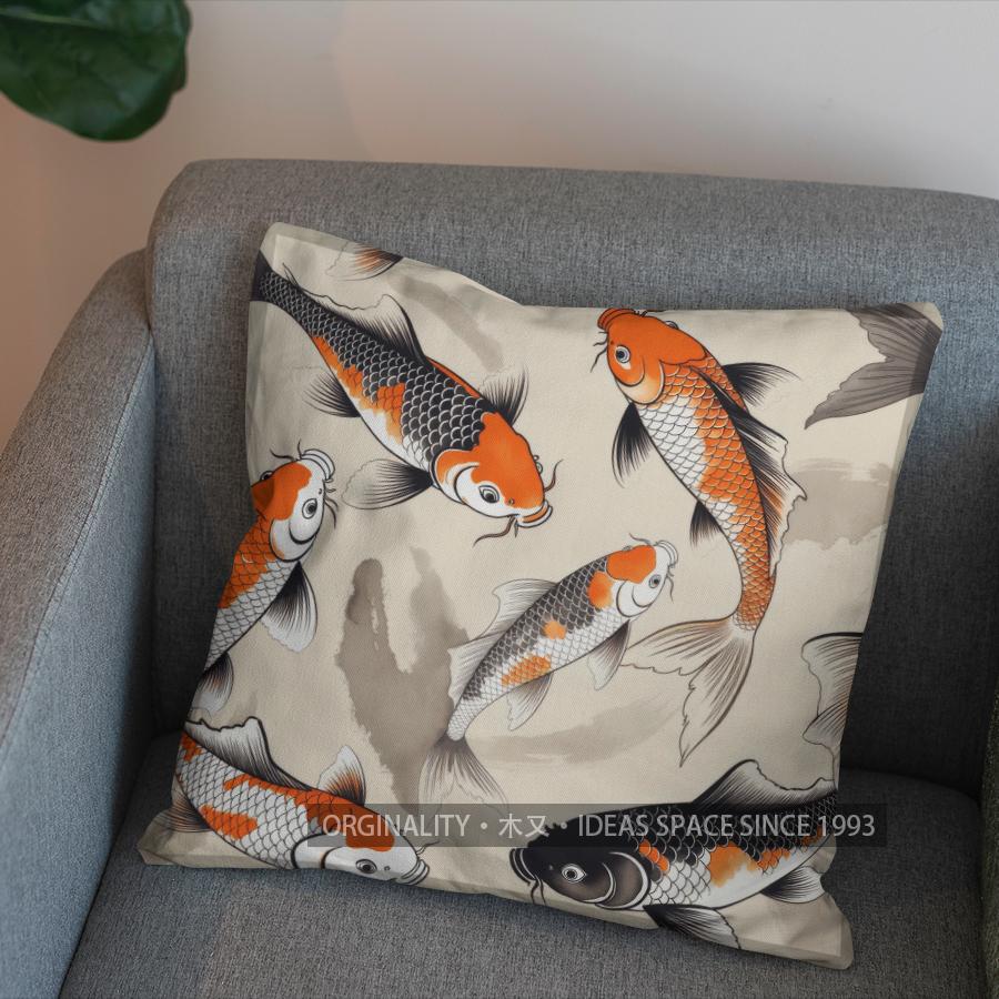 2D Koi Fish Pattern Decorative Cushion Cover Pattern Cushion Cover Suitable For Sofa Bedroom Car Pillow Cover