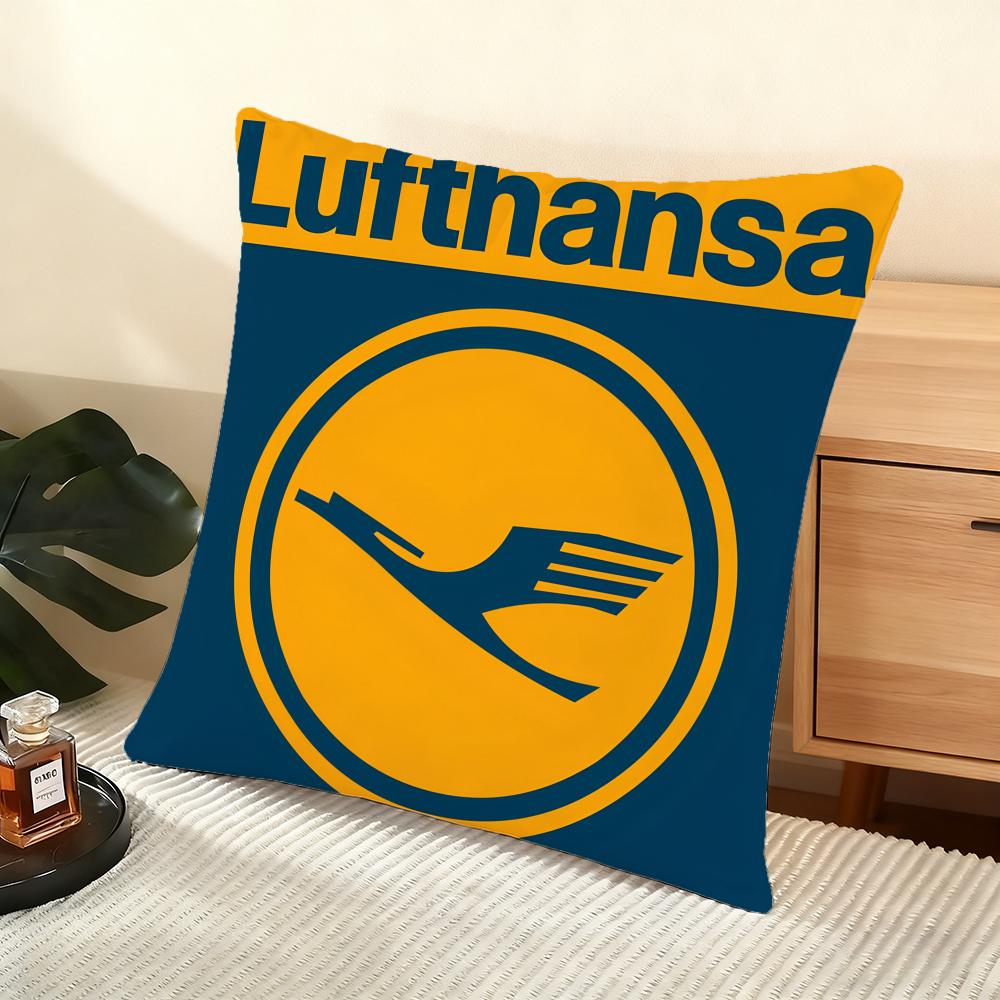 L-Lufthansas German Airlines Cushion Cover Soft Short Plush Pillow Cover Smooth Cozy Texture Aesthetic Cushion Case Home Decor