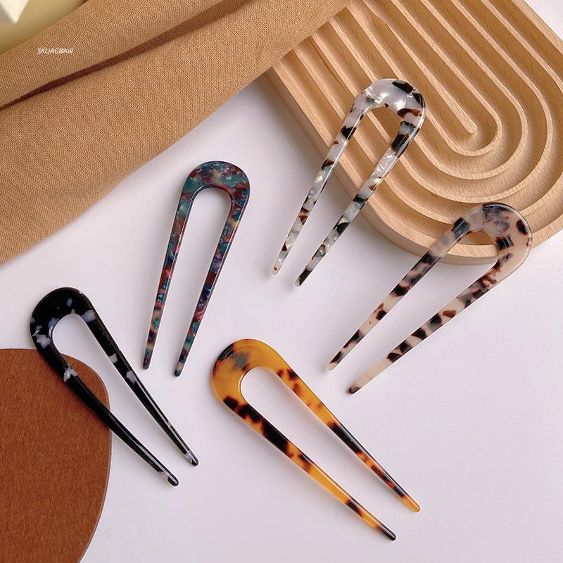 2 szt./partia Koreańskie patyczki do włosów Damska spinka do włosów Eleganckie Kolorowe Tekstura Leoparda Acetatowe patyczki do włosów Dziewczęca spinka do włosów Akcesoria do włosów