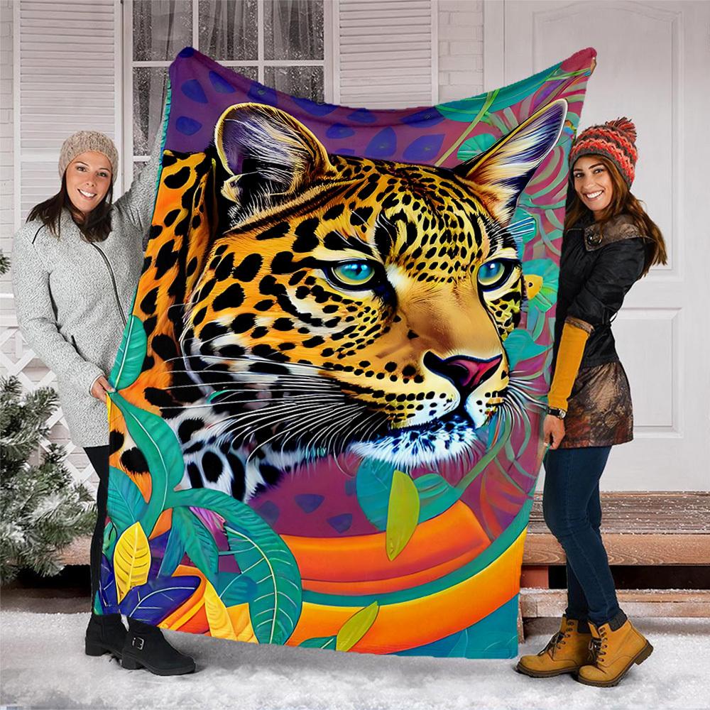 1pc Leopard Print Print Outdoor Blanket, Lightweight Polyester,