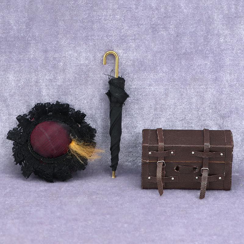 1:12 Dollhouse Retro Brown Leather-Look Wooden Luggage Accessory