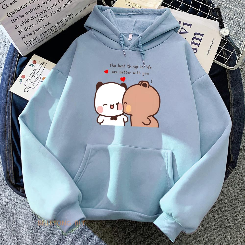 Panda Bear Love Heart Sweatshirts Women/Men Clothing Casual Long Sleeve Kawaii Printing Pullovers for Winter Fleece