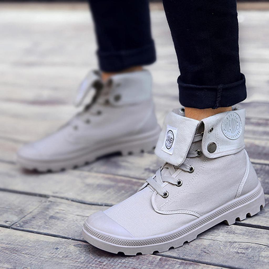 FashionCloth Erkekler Basit Stil Moda Yüksek Askeri Ayak Bileği Ayakkabı Deri Tek Bağcıklı Perçin Çizmeler