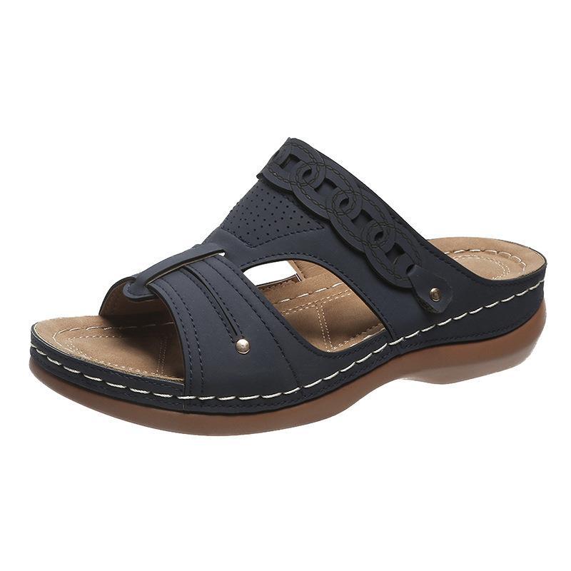 South East Asia new slope heel open-toed fish mouth slippers women's retro hollow thick-bottomed beach sandals