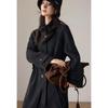 VICTORIA&VERA Women's Cashmere Blend Belted Stand-Up Collar Wool Coat