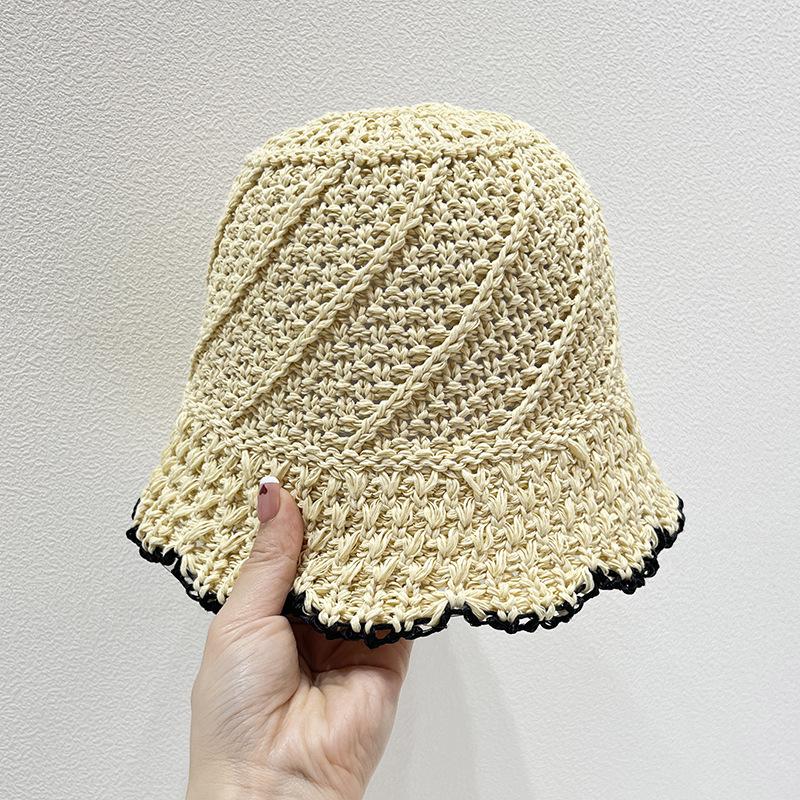Straw Hat Women's Summer Sun Shading and Sun Protection Beach Sun Hat Hollowed Out Breathable Woven Fisherman Hat
