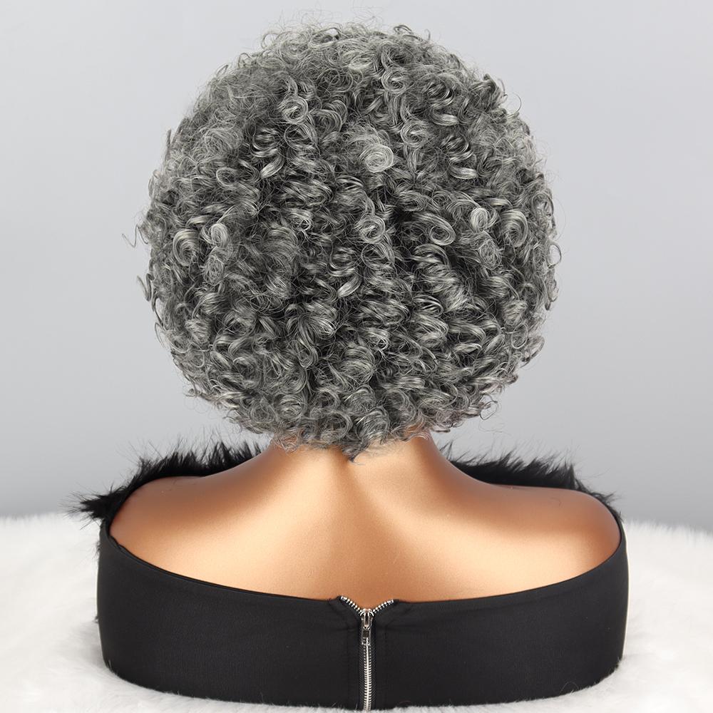 LISI HAIR Afro Kinky Curly Perücken mit Pony, synthetische Perücken für natürliches Haar, silbergraue Perücke, Cosplay, hitzebeständige Faser, flauschige Perücke
