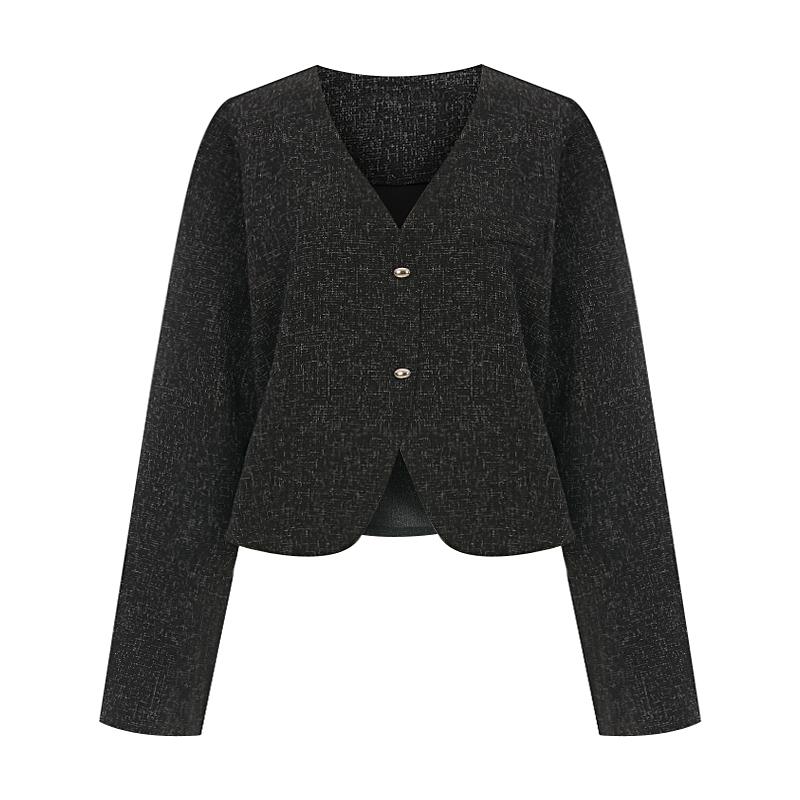 TVIEW V-Neck Cutout Tweed Jacket_V6A-Cjk010