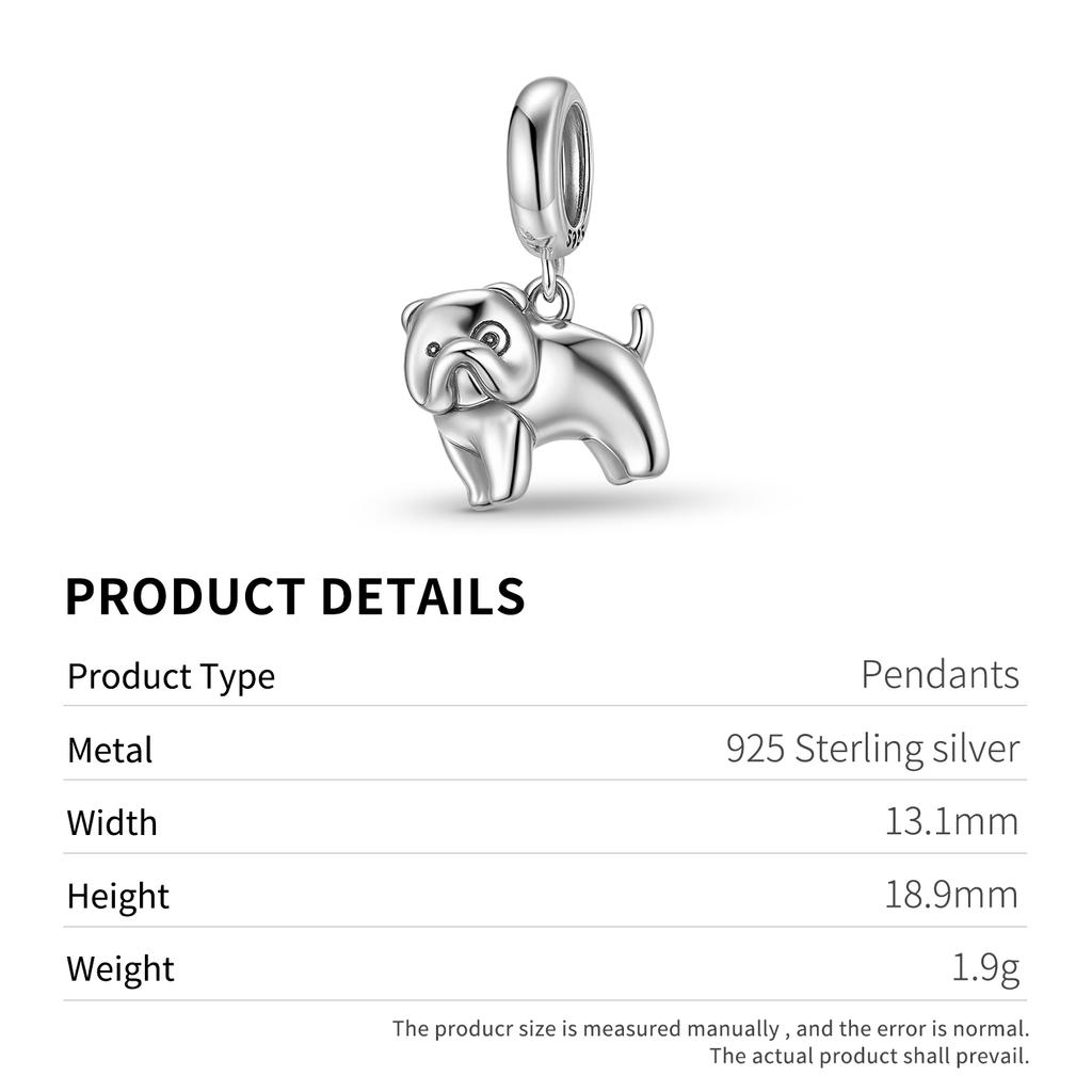 Ciondolo Cucciolo Carlino Carino Autentico Argento Sterling 925 Perline Animale Cane per Donne Braccialetto Charm Collana Creazione Gioielli