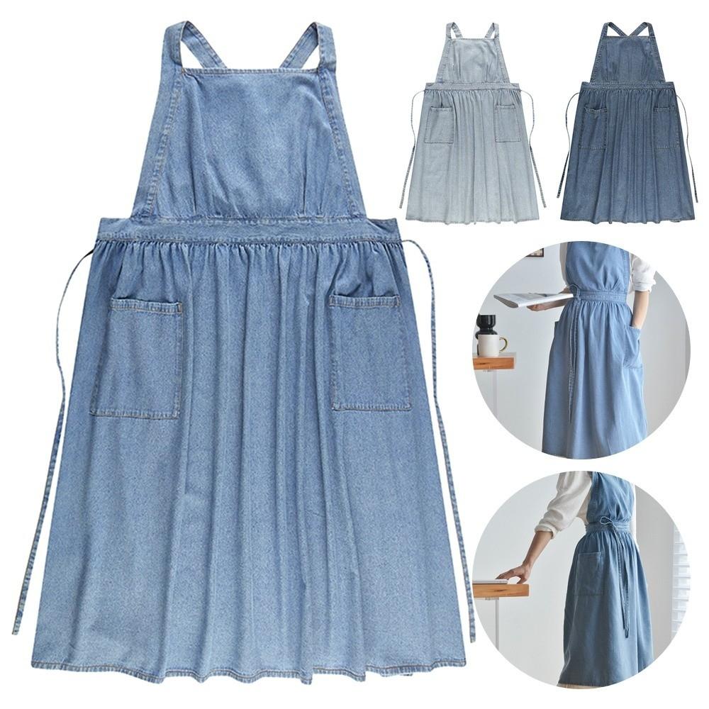 Vintage Denim Apron Premium Cotton Canvas Heavy-Duty Apron Adjustable Waist Machine Washable Bib Apron Kitchen Cooking Baking