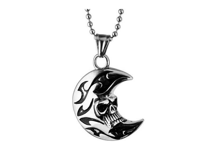 Punk Style Moon Skull Pendant Necklace In Titanium Steel
