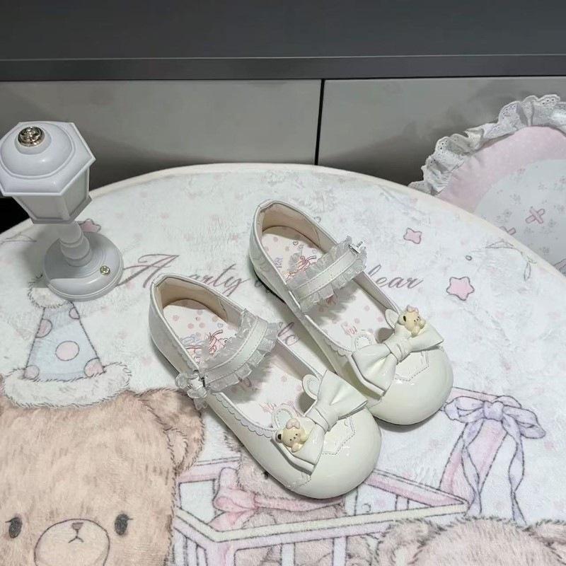 Campus Wind Sweet Pink Lo Shoes Japanese Round Head Single Shoes Women's Bow Summer Cute Cute One-word Buckle Leather Shoes