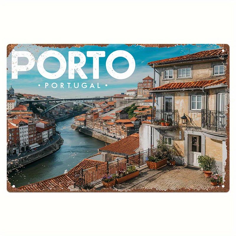 Vintage Porto Cityscape Metal Wall Art  Portugal Riverside Architecture Decor  HeavyDuty Iron Sign  Easy Installation with P 20x30cm（7.8x11.8inch）