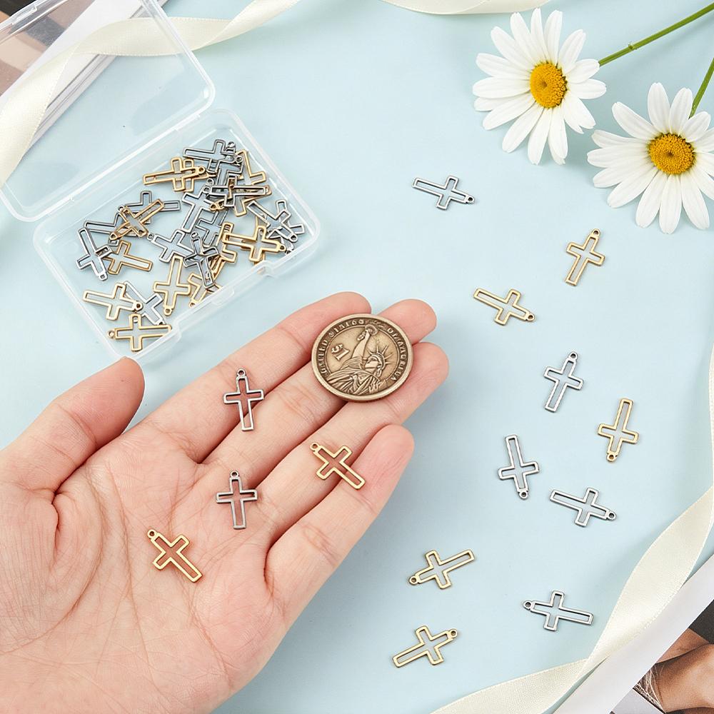 40Pcs 2 Colors 304 Stainless Steel Pendants Hollow Cross Charm Golden & Stainless Steel Color 18x10.5x0.9mm Hole: 1.2mm 20pcs/set