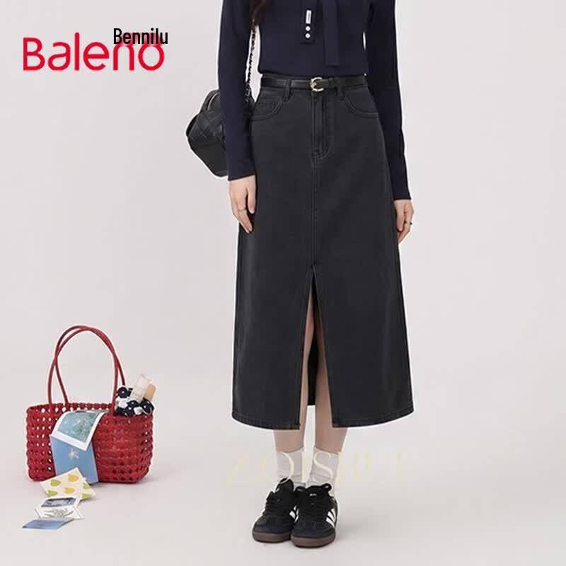 Baleno Vintage Washed High-Waisted Denim Midi Skirt S