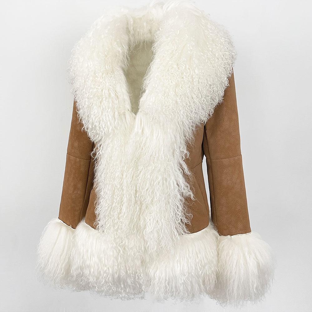 OFTBUY 2024 Winter Women Coat Real Natural Mongolia Sheep Fur Turn-down Collar New Fashion Jacket Thick Warm Casual Overwear