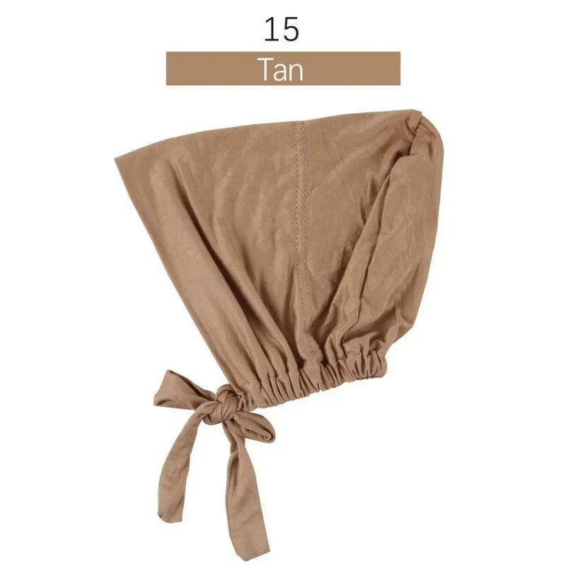 Solid Color Elastic Tie-Back Modal Undercap Hijab Scarf Adjustable Kufi Cap