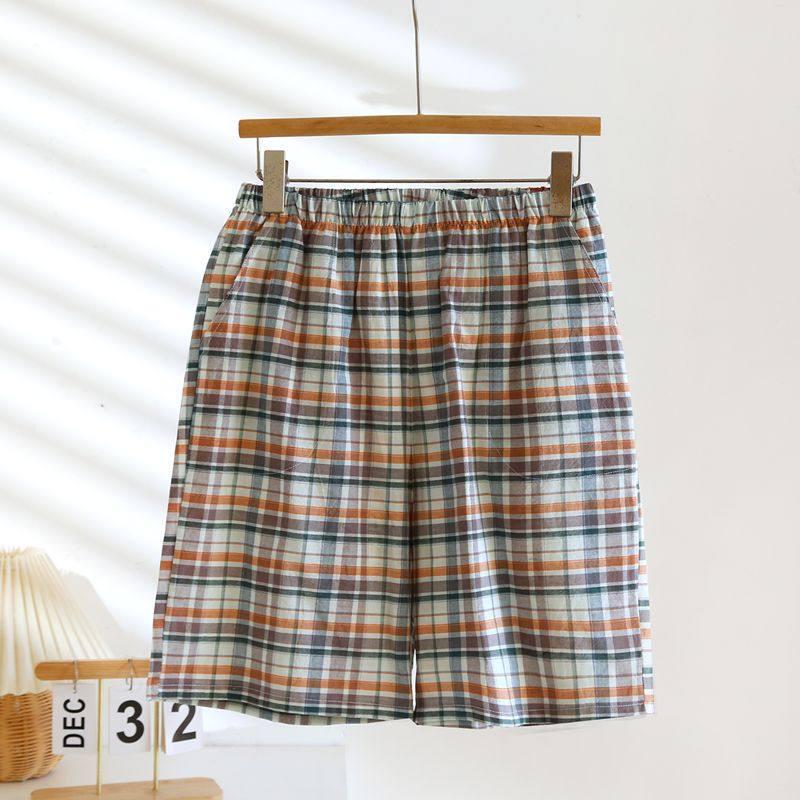 Men's Spring & Summer Cotton Plaid Pajama Shorts - Lightweight, Versatile for Home or Beach Wear.