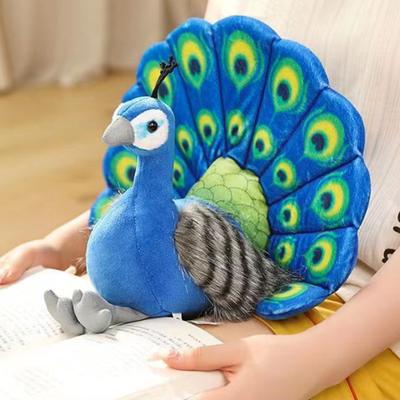Lindos Brinquedos de Pelúcia Pavão Simulação Verde Azul Pavão Abrir Cauda Animais de Pelúcia Macios Almofada Presentes de Aniversário para Crianças