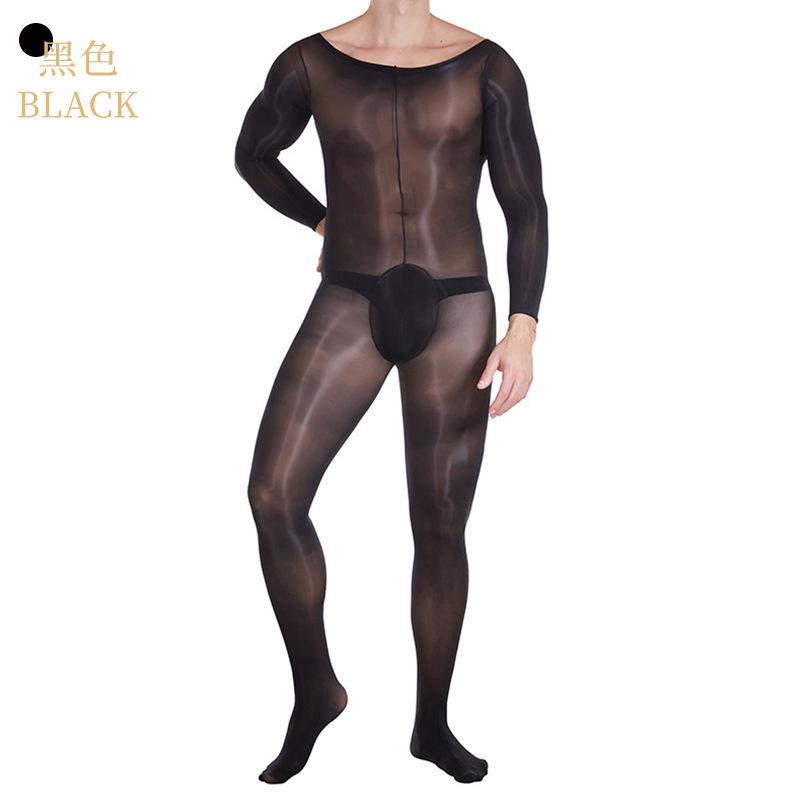 Qing Homer Oil Men's One-piece Stockings Bright Ultra-thin Sexy Jj Set Masturbation Plane Sex Bare Legs Tights