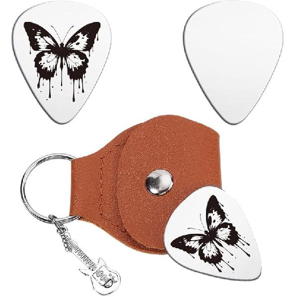 UNICRAFTALE Personalized Guitar Picks Butterfly Bass Picks Musical Note Guitar Pick Keychain Holder Plectrums with PU Leather Guitars Pick Gifts for