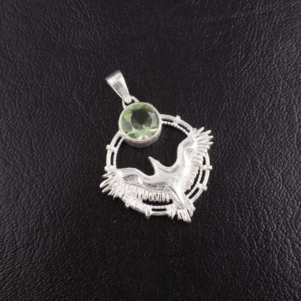 Green Amethyst Gemstone 925 Sterling Silver Jewelry Pendant 1.43" Gift For Women CP-38-15