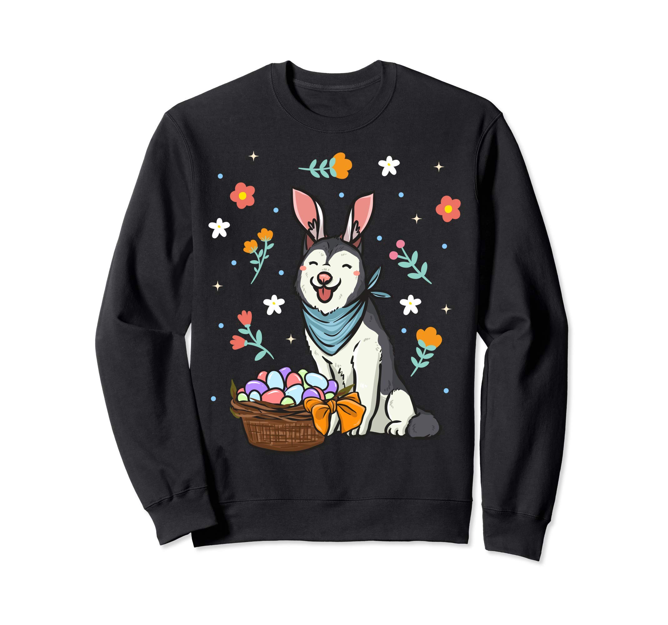 

Husky Bunny Ears Hat Gift Funny Rabbit Floral Easter Eggs Sweatshirt