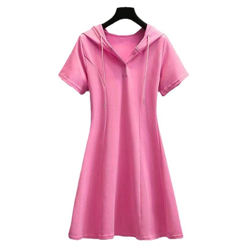 Women's Summer Hooded Dress Short Sleeve A-Line Casual Sports Dress