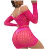 Women Fishing Net Sexy Babydoll Lingerie Rhinestone Studded Cut-out Tight Skirt Suit Swimsuit Blouse