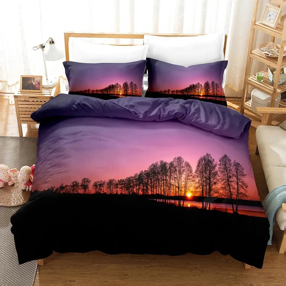 Goldon Sunset Tropical Beach Holiday Comfortable Duvet Cover Pillowcase Bedding Set Children Bedroom Decoration Home Textile