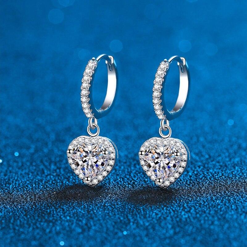 

1 карат серьги с муассанитом для женщин, висячие серьги в форме сердца, D цвет, лабораторный бриллиант, стерлинговое серебро 925 пробы, серьги-кольца Huggie 1ct 6.5mm