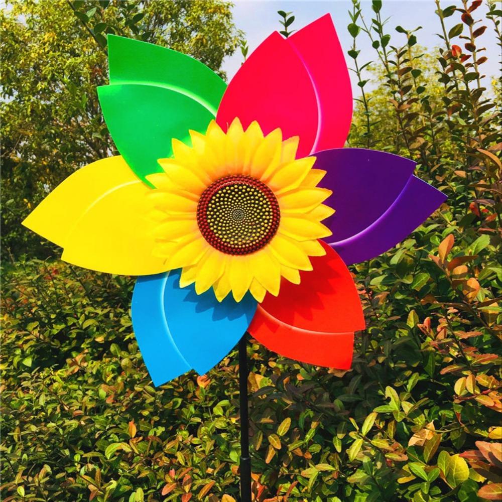 PVC Sunflower Windmill Stake Standing Lawn Flower Pinwheel  Outdoor Party Picnic Decor