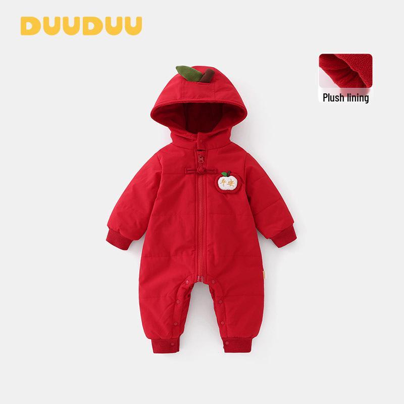 

DUUDUU Red Festive Padded Baby Jumpsuit for First Birthday and Full Moon 2025 - Thickened Autumn/Winter Style 80cm (6-10 months, up to 20 lbs)