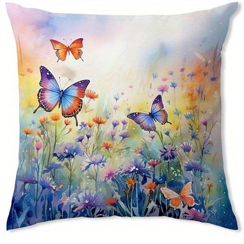 Colorful Butterflies in a Flower Double-sided Printed pillow cover Short plush Suitable living rooms sofas throw cushion cover