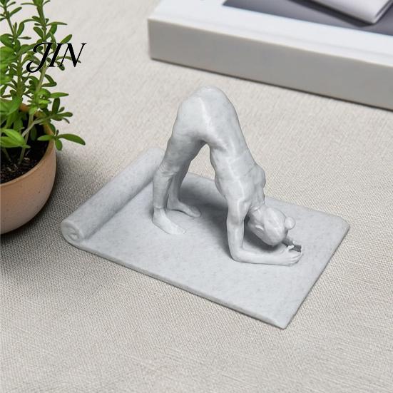 Compact Office Desk Accessory Yoga Shape Phone Stand, Creative Desktop Sculpture, Imitation Stone Decorative Effect Figure Texture Ornament,