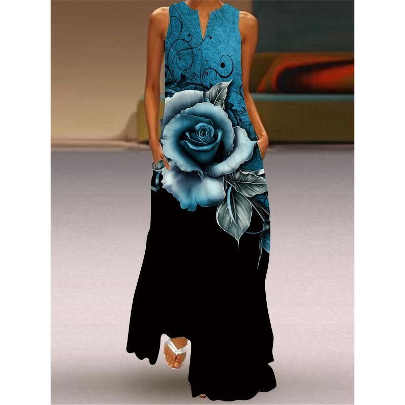 3D Three-Dimensional Print Dress Red Flower Tall Sleeveless Dress Beach Travel Photo Beach Dress