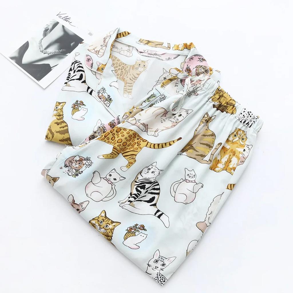 Printed Home Clothes Pajamas Set for Women Spring and Autumn Newest Cute Cotton Loose and Comfortable Ladies Dormir Pajamas